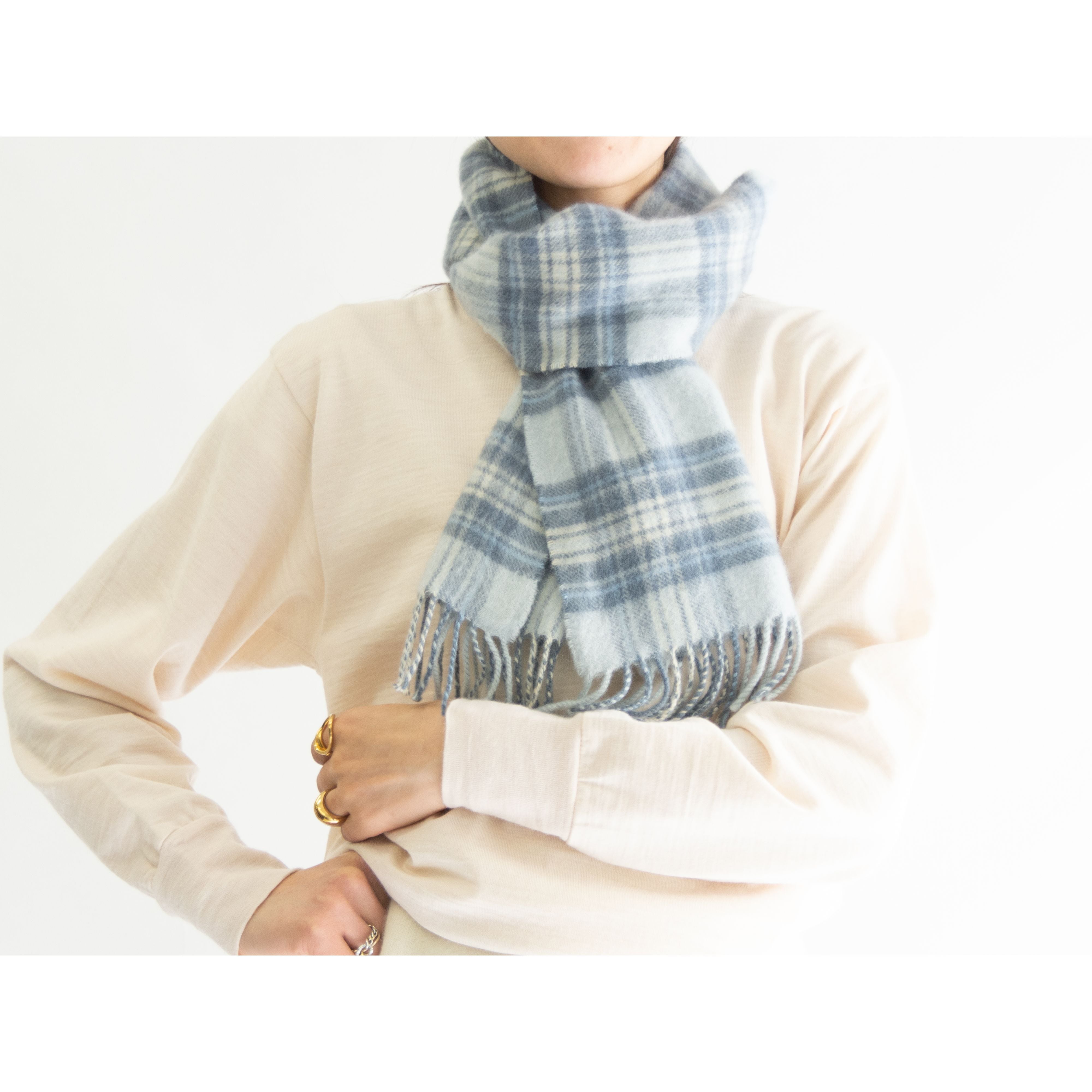 【Johnstons of Elgin】Made in Scotland 100% check cashmere scarf（ジョンストンズ オブ エルガン スコットランド製 チェック柄カシミヤフリンジ マフラー）1c