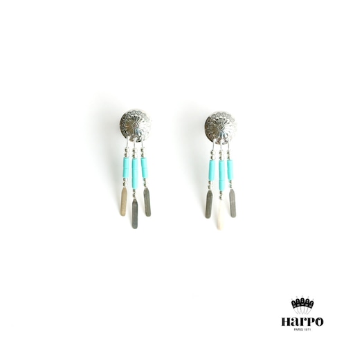 HARPO CONCHAS EARRINGS TURQUOISE COLORED TUBE BEADS AND SILVER, 3 STRANDS / アルポ・コンチャス・イアリング・ターコイズカラードチューブベッド・アンド・シルバー・スリーストランズ