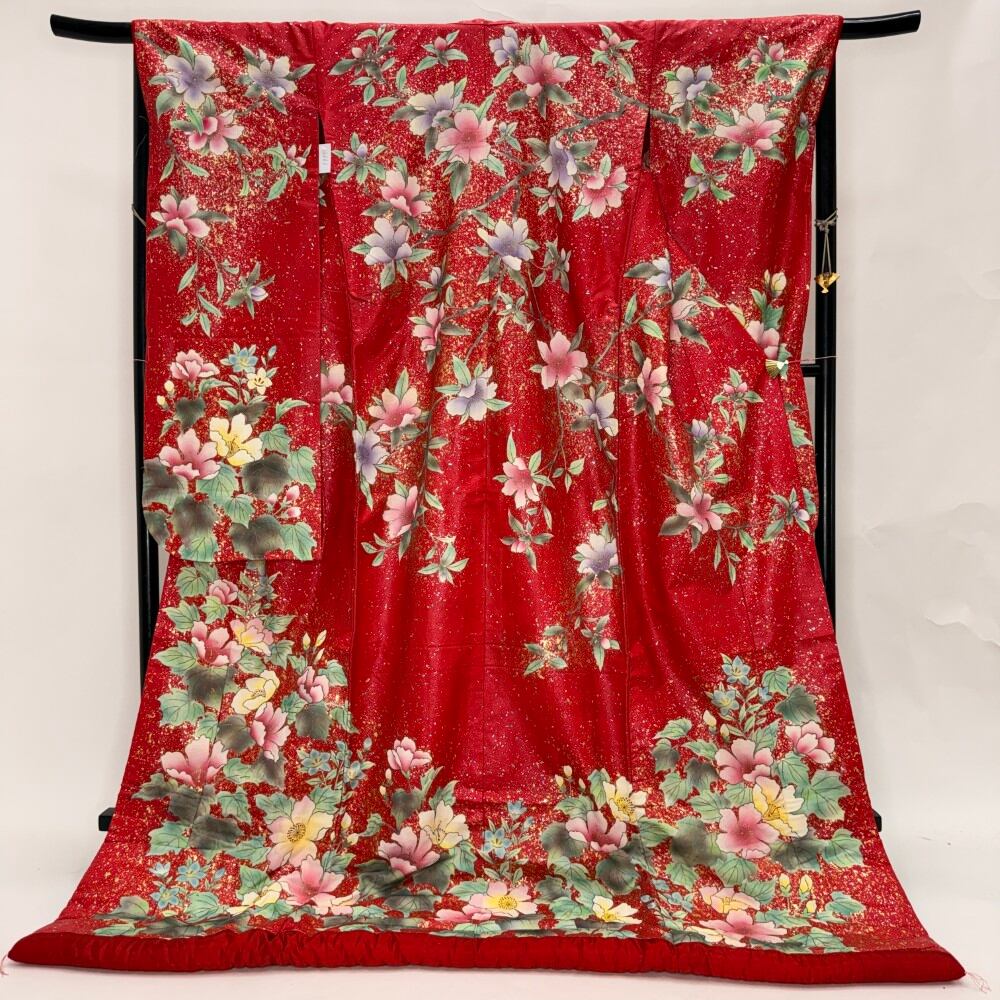 色打掛 正絹 刺繍 赤 打掛 花嫁衣裳 ポリエステル リサイクル 中古 ブライダル ウエディング 6661