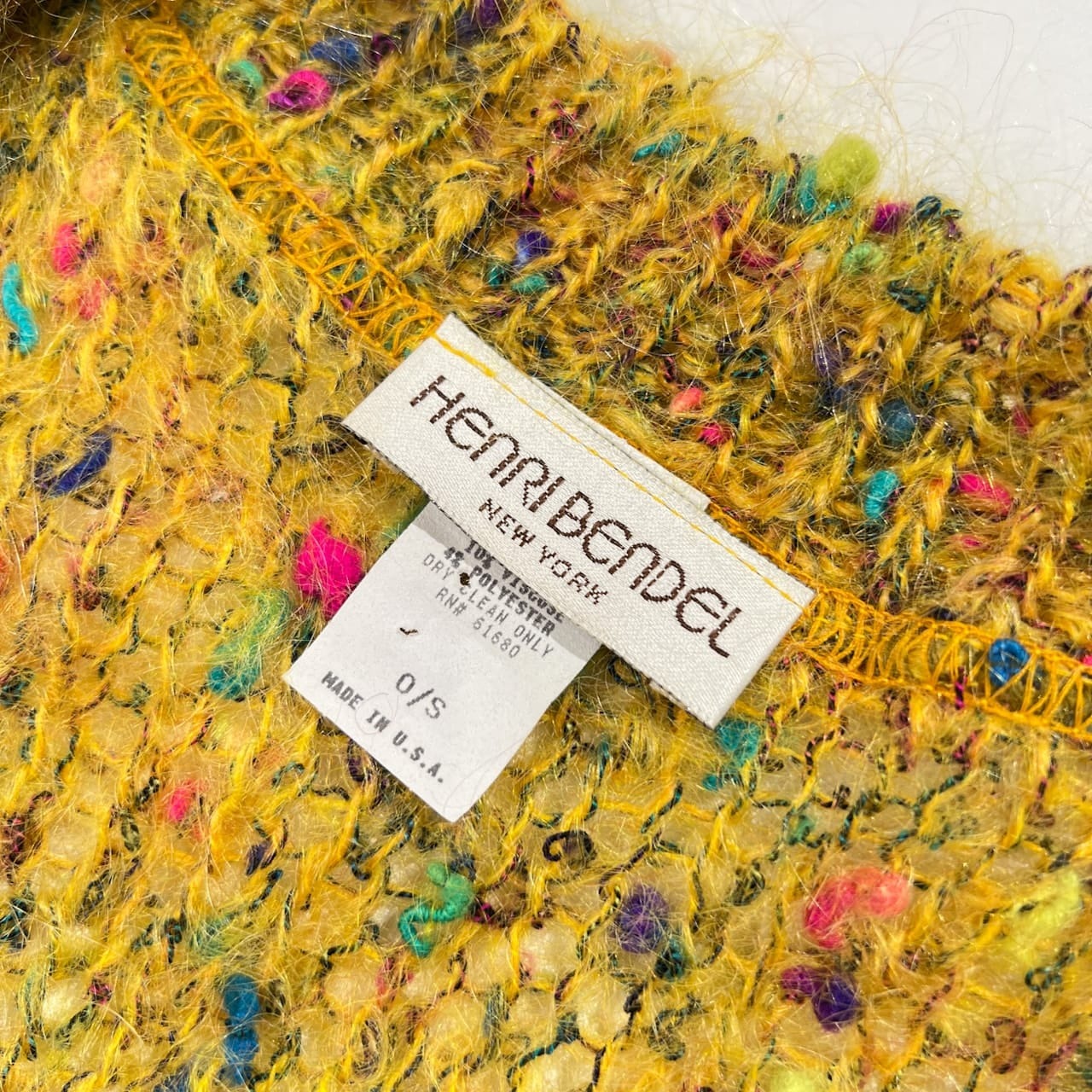 USA製 HENRI BENDEL ヘンリベンデル モヘア ニット カーディガン M ~ L 程度  /ビンテージ/マルチ×イエロー系/アメリカ製