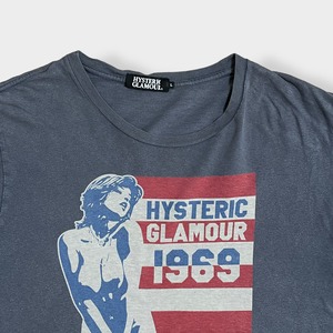 【HYSTERIC GLAMOUR】日本製 ロゴ 両面プリント バックプリントTシャツ MICHIGAN イラスト L SEARCH AND DESTROY ヒステリックグラマー 古着