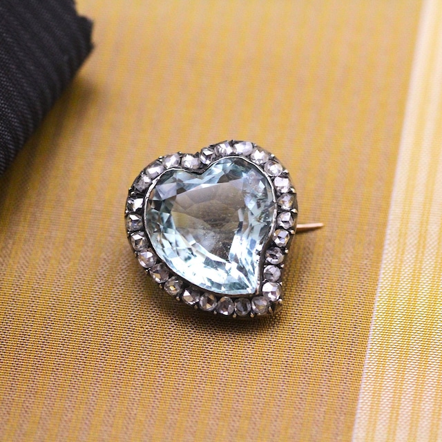 Aquamarine & Diamond Witch's Heart Brooch