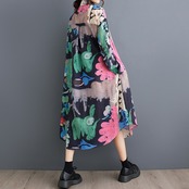 抽象柄 Aライン ロングシャツワンピース 00042