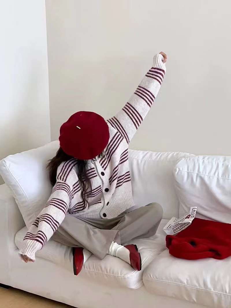 ボーダーニットカーディガン　AJ22231-6101