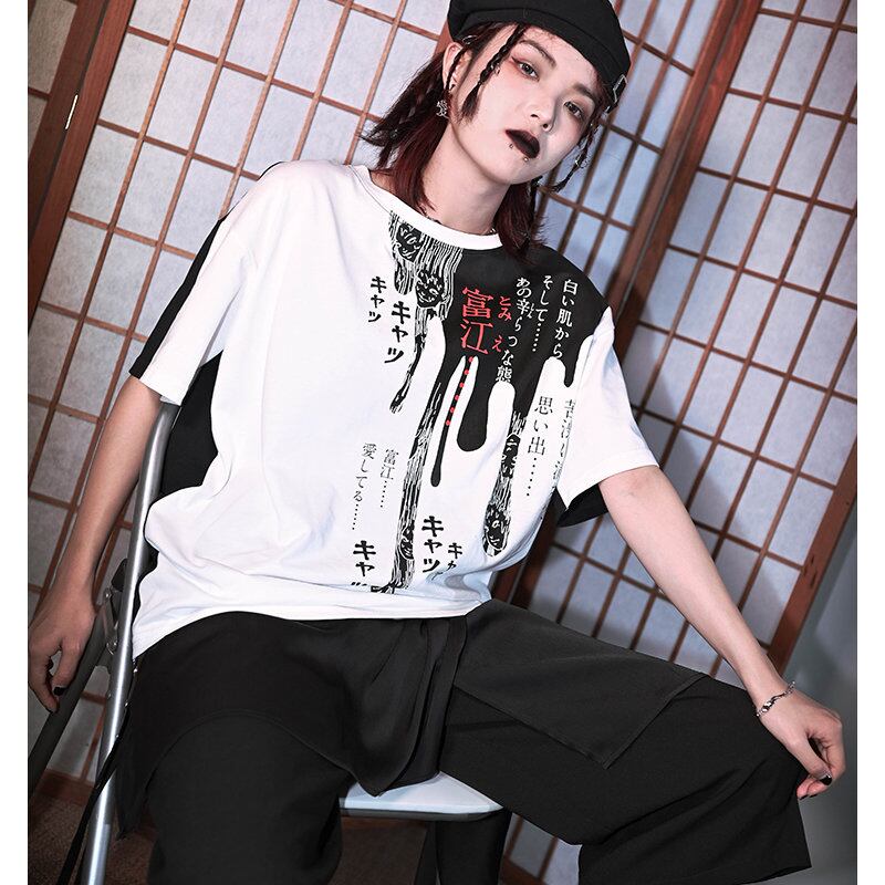 再入荷 天使と悪魔 古怪舎 サブカル服 伊藤潤二 コラボ 富江柄 Tシャツ 半袖 サブカル系 漫画 サブカル 中華服 チャイナ服 控えめ 普段使い