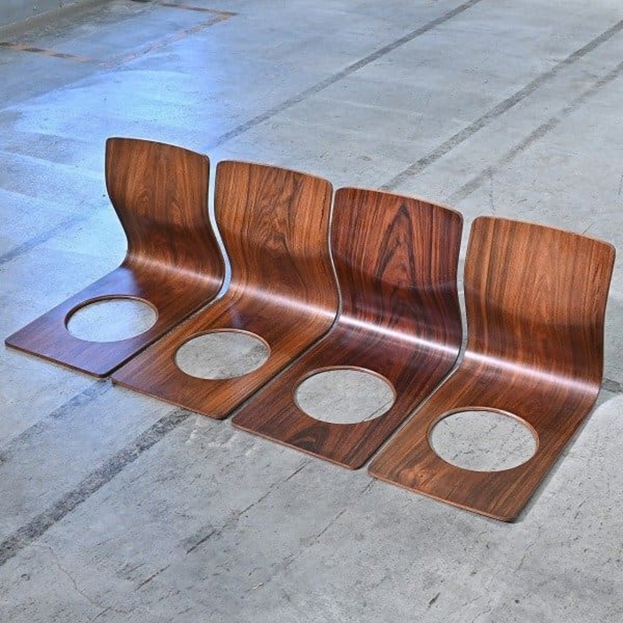 廃盤 天童木工 座椅子 4脚セット ブラジリアンローズウッド 藤森健次 プライウッド チェア リビング ダイニング 和室 TENDO【 中古家具/中古インテリア/USED家具ユーズド家具/リサイクル】