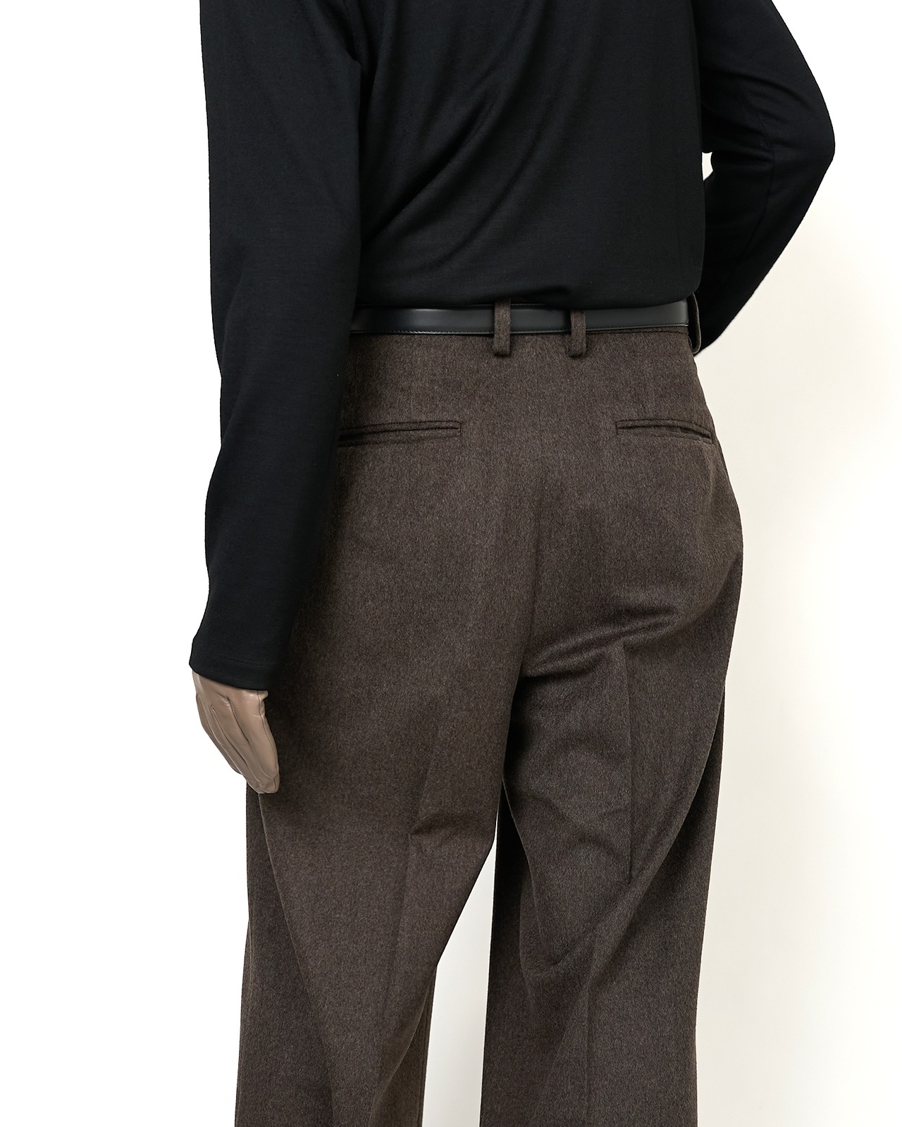 ssstein " WOOL DOESKIN LONG WIDE TROUSERS〔GREY BROWN〕"