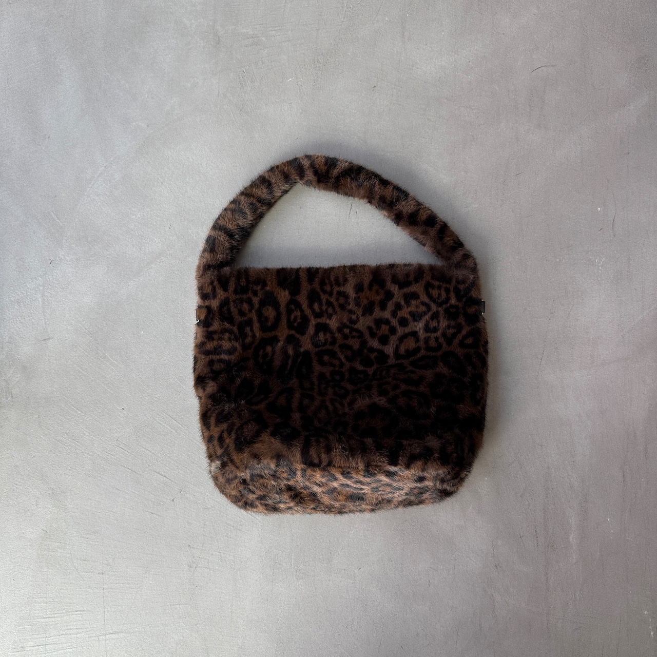 Leopard eco fur tote bag/brown