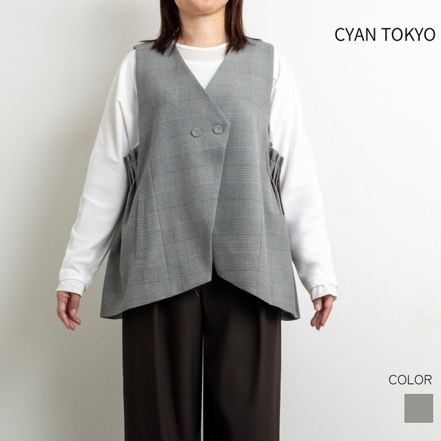 【CYAN TOKYO／シアン トーキョー】アームプリーツグレンチェックベスト