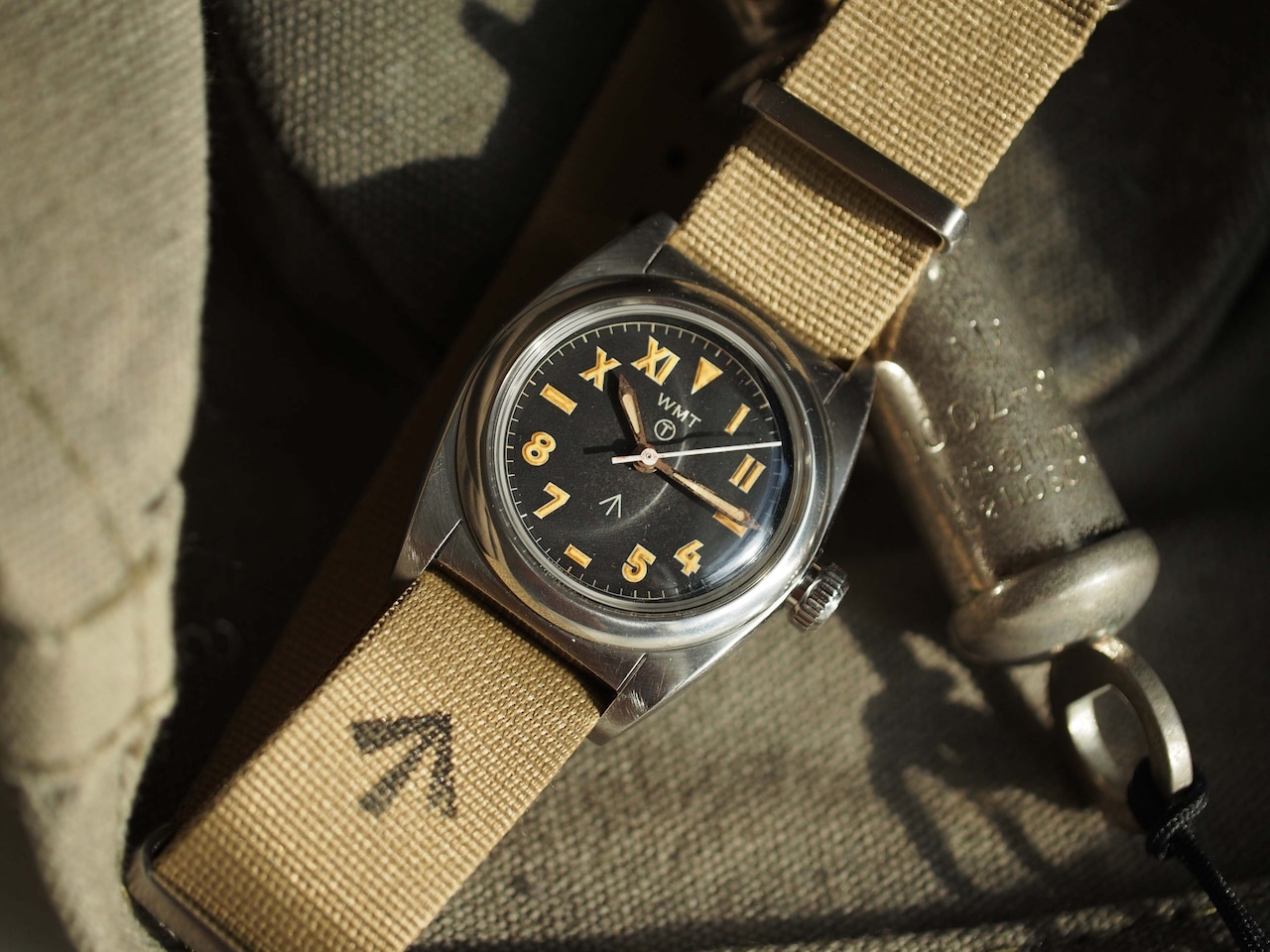 WMT WATCHES Mil-W15 Aged with Khaki Broad Arrow Strap