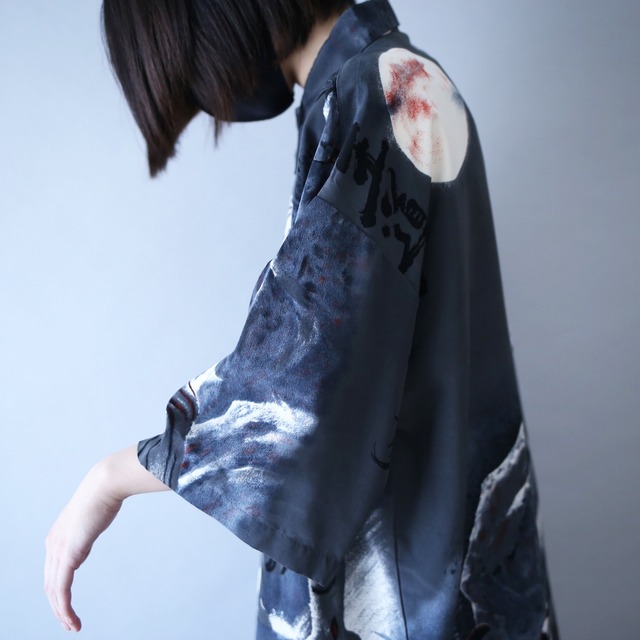 "白虎×月夜" dynamic graphic pattern over silhouette h/s shirt