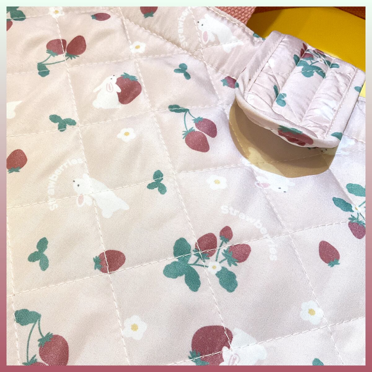 ハンドメイド♪　　レッスンバッグ　イチゴ×リボンうさぎ