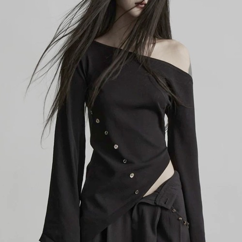 Asymmetric button drape top C1527