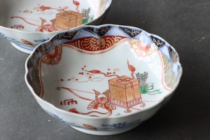 伊万里焼 色絵 端午武具文 輪花 膾皿/Imari "Namasu" bowl