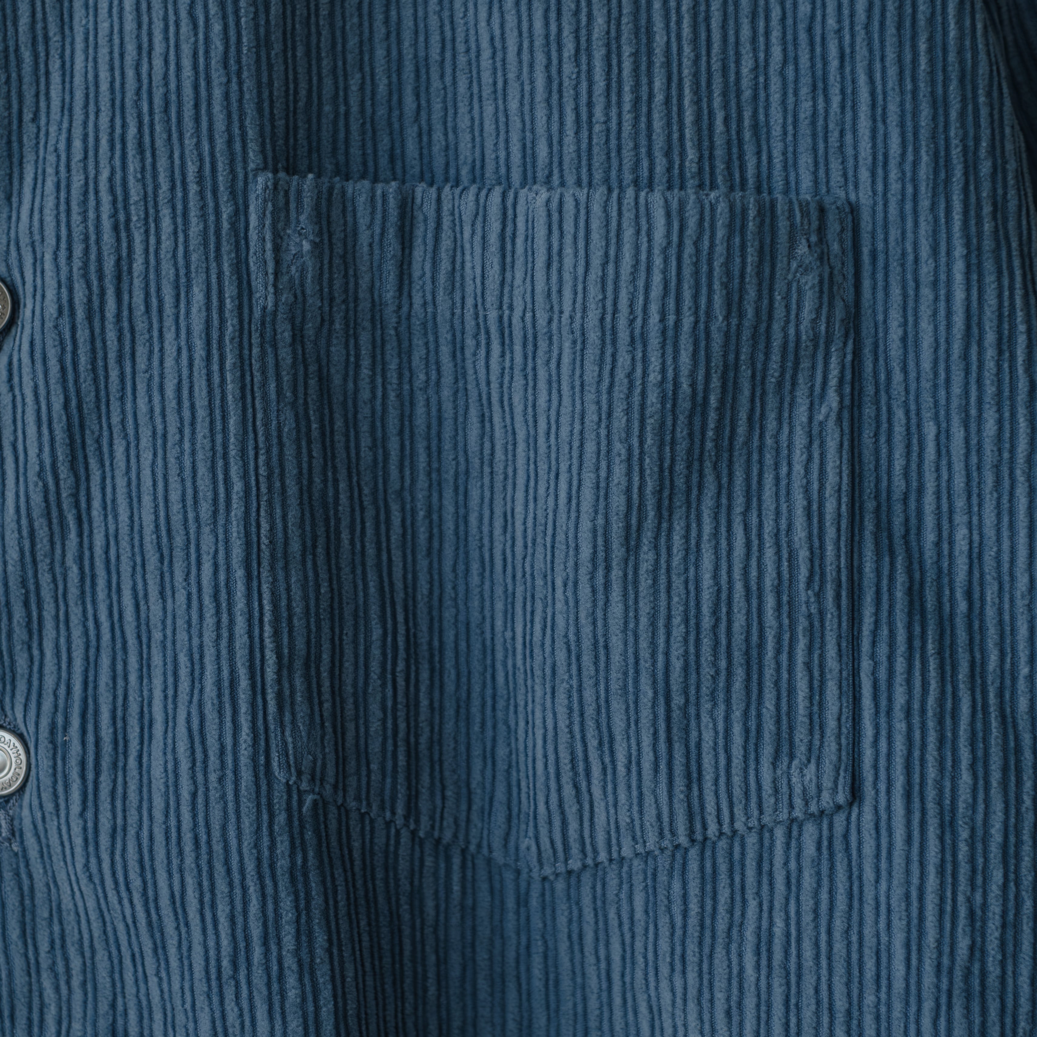 HOLIDAY】 DAMAGE CORDUROY BIG SHIRT JACKET (blue) | dros dro