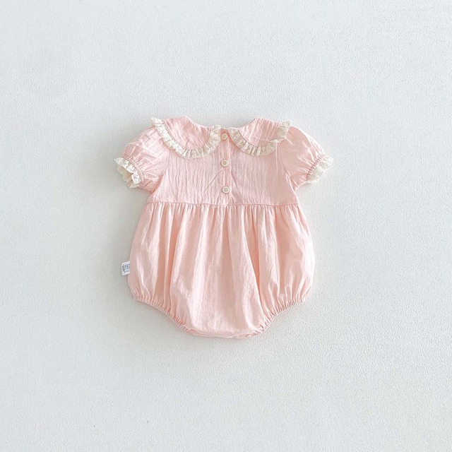 【BABY】アンティーク調レース襟刺繍半袖ロンパース - 6