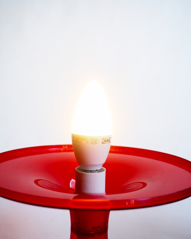 old ikea Red shade plastic lamp made in Hungary