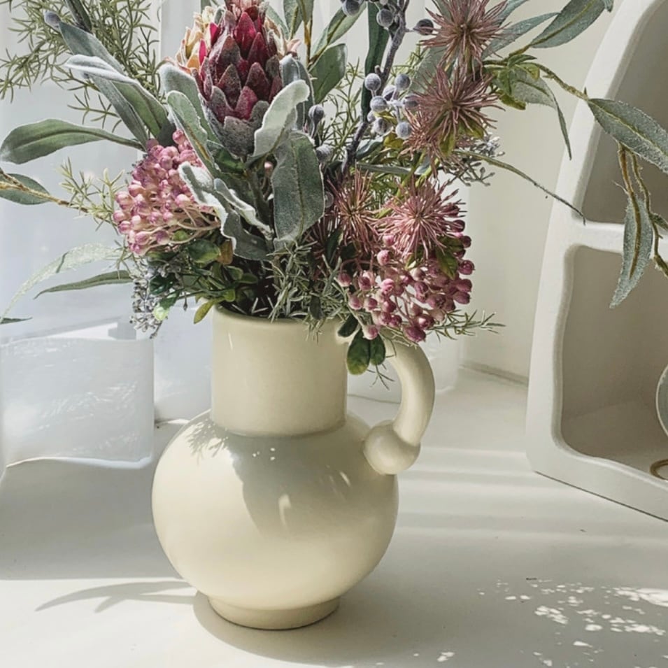 round jug vase 2colors / ラウンド ジャグ ベース ハンドル オブジェ