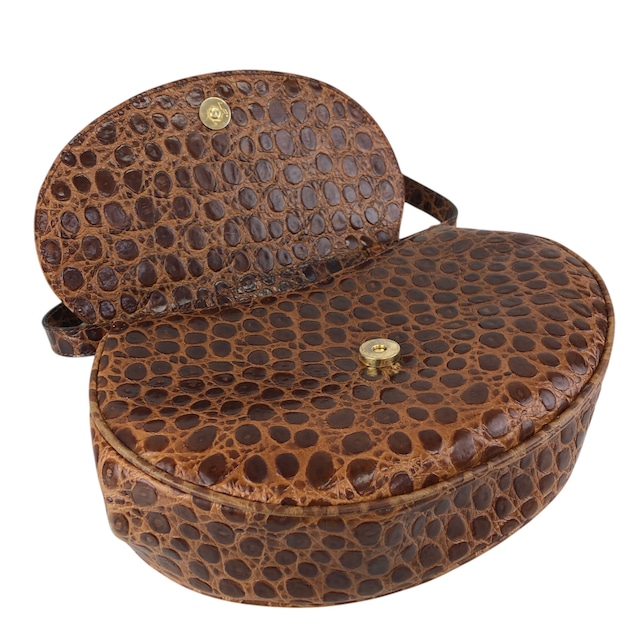 Salvatore Ferragamo サルヴァトーレ フェラガモ ショルダーバッグ ブラウン ヴァイオリン クロコ型押し vintage ヴィンテージ オールド 3nujzn