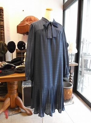 ヨーロッパ古着 navy shimmar pleated skirt dress