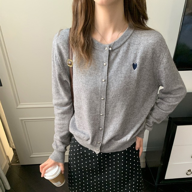 ワンポイントハート カーディガン♢全3色　11202