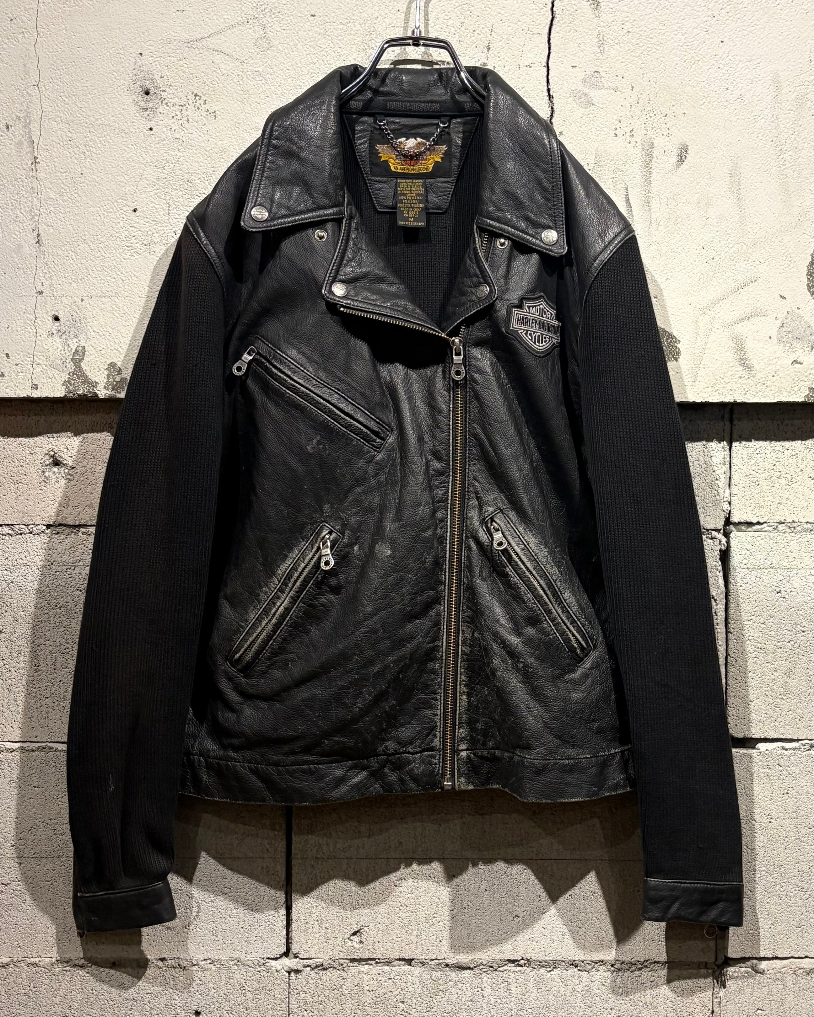 Caka otto】“Harley-Davidson” Knit × Leather Switching Double
