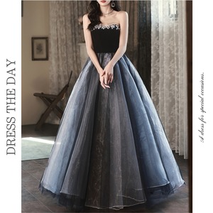 ビジューフラワーベアトップマキシドレス D0199