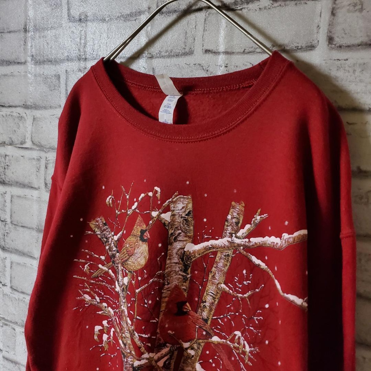 【ヴィンテージ】海外製　トレーナー　裏起毛　柄　赤　USED