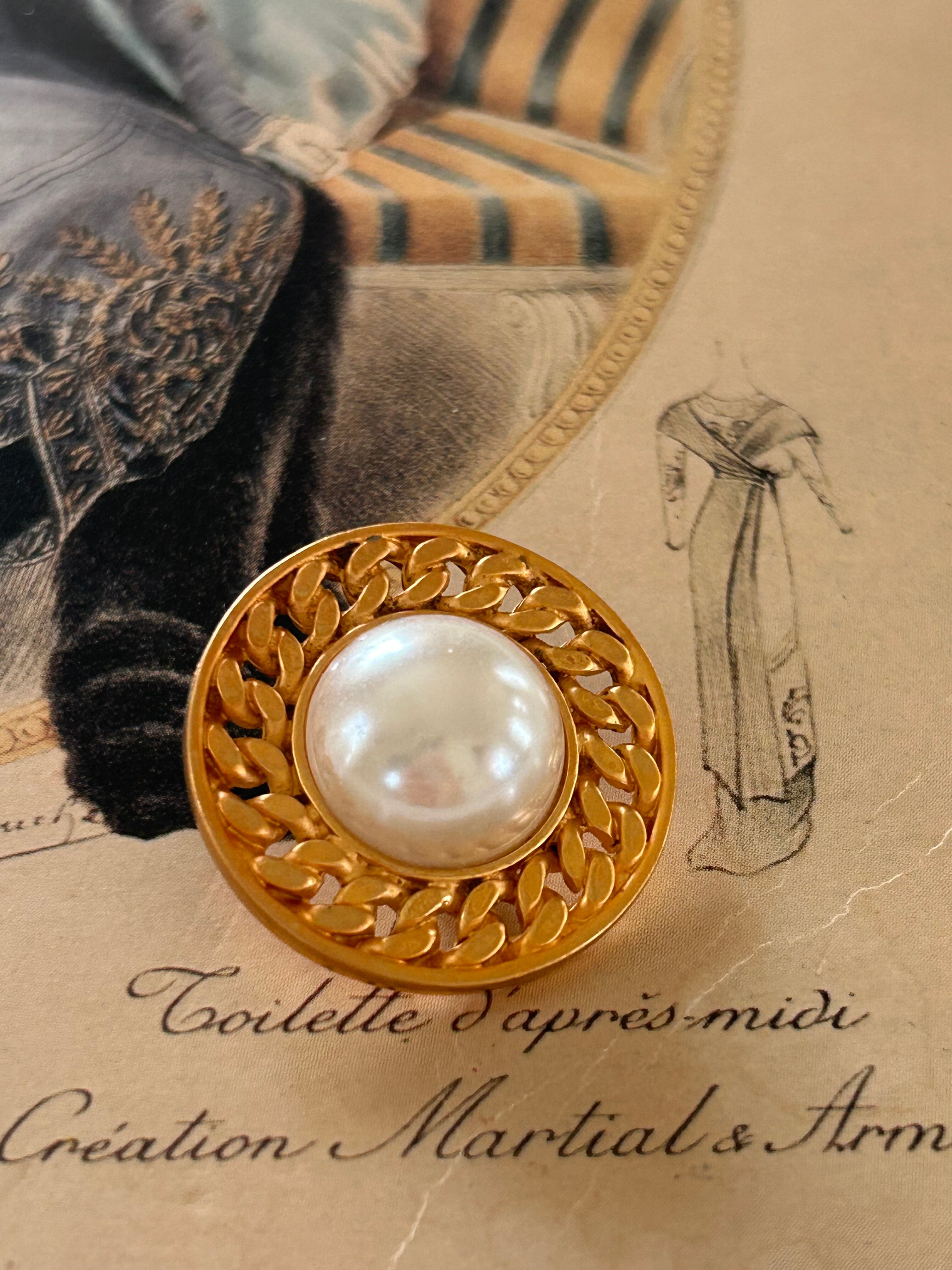 Japanese Vintageボタン パール調カボション 25mm メタル 透かし チェーン アクセサリーパーツ デコレーション材