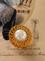 Japanese Vintageボタン パール調カボション 25mm メタル 透かし チェーン アクセサリーパーツ デコレーション材