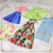 フラダンス 衣装 子供用 まとめ売り 全6点 セット ジュニア キッズ ケイキ 黄緑 青 緑 白 黒 パウスカート ワンピース ドレス モンステラ柄 ハイビスカス柄 花柄 スカート 装飾 レッスン 練習 ピンク系 ブルー系 グリーン系 ブラック系 ホワイト系