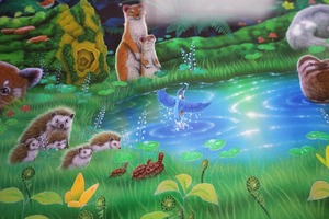 額付き複製画「森の家族」 動物園個展期間限定1点、7/28まで