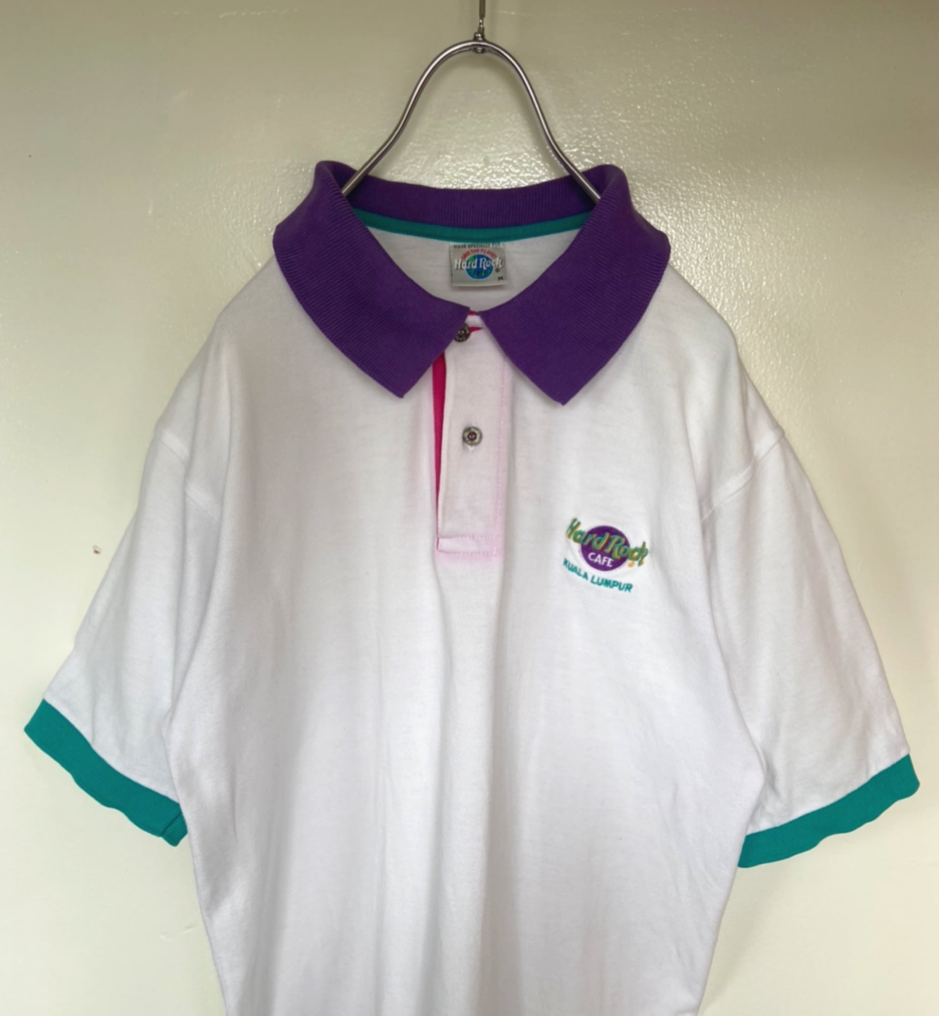 90s 古着 Hard Rock Cafe/ハードロックカフェ半袖 刺繍ロゴ付きポロシャツ