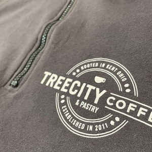 【Hanes】ハーフジップ スウェット プルオーバー Tree City Coffee アドバタイジング バックプリント ワンポイント L ヘインズ US古着