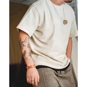 レトロラウンドネックニットワッフルTシャツ 225056