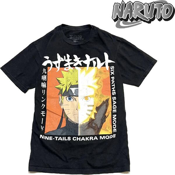 1点物◇うずまきナルトNARUTO黒アニメプリントTシャツ古着メンズSM
