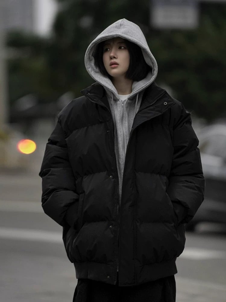 ダウン90%ブラック&ホワイトファー付きビジュー ブラックダウンジャケット2 フェイク2ピースダウンジャケット / Fake 2Piece Down Jacket