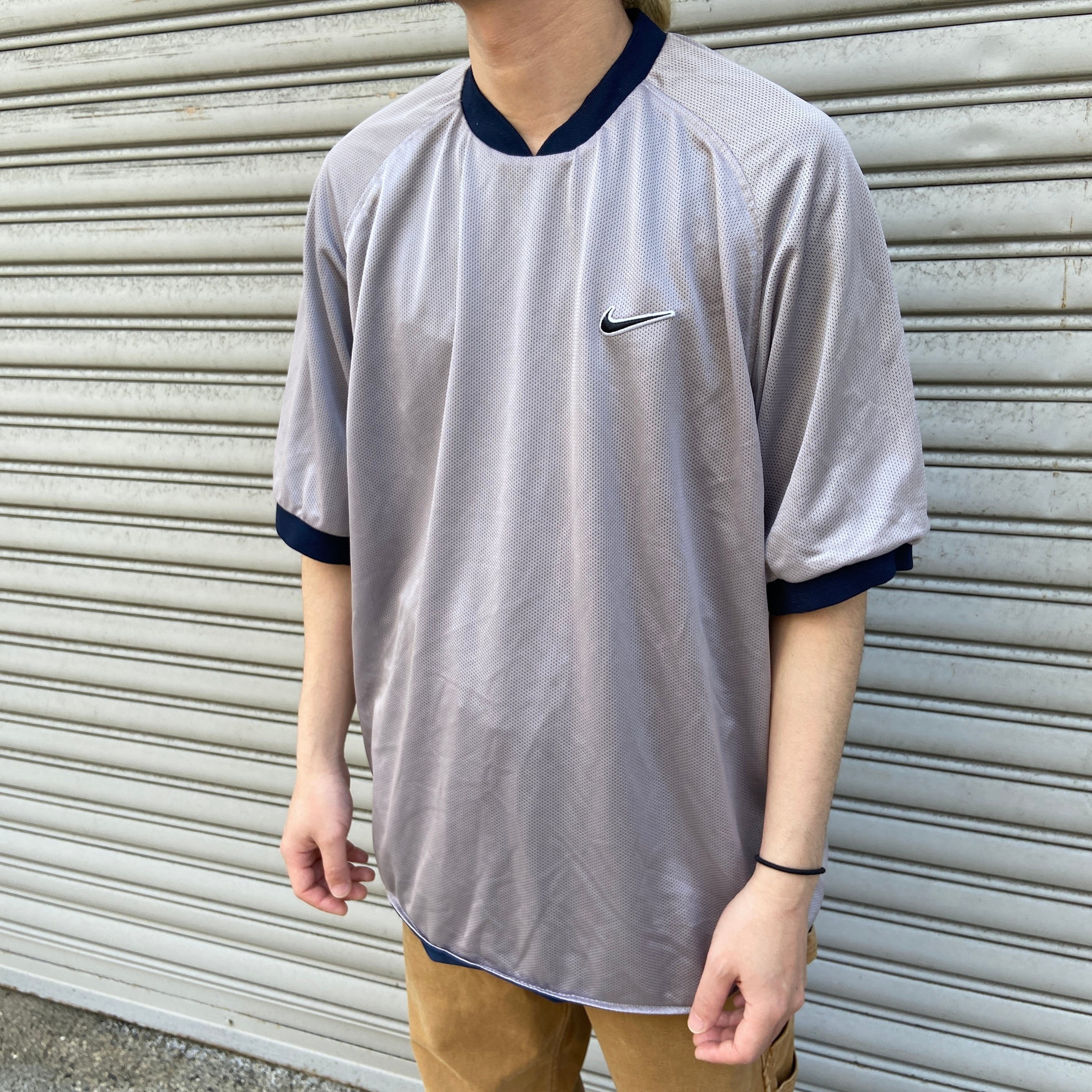 90s NIKE リバーシブルゲームTシャツ メッシュT 紺 シルバー M | 古着