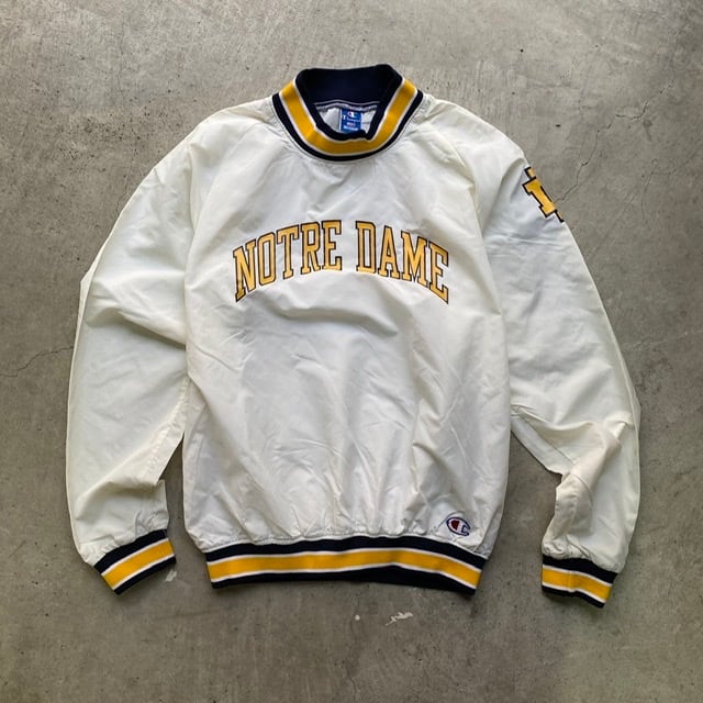 90年代 90s USA製 Champion チャンピオン NOTRE DAME カレッジ プルオーバーナイロンジャケット ヴィンテージ ホワイト  メンズL 古着 【ナイロンジャケット】 | cave 古着屋【公式】古着通販サイト