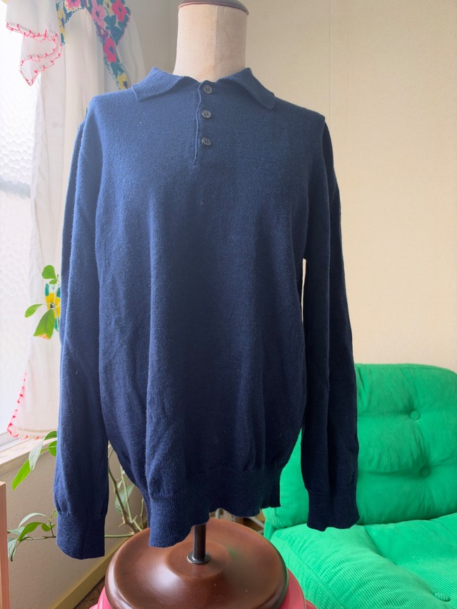 80s-90s High-Gauge Knit Polo Sweater