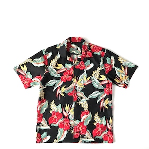 Mountain Short-sleeve オープン Aloha shirt / Anthurium  BLACK