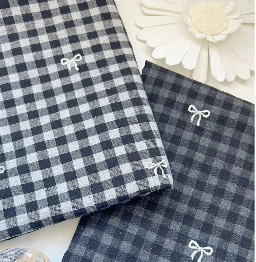 即納】チェック リボン刺繍 韓国生地 | Rin fabric