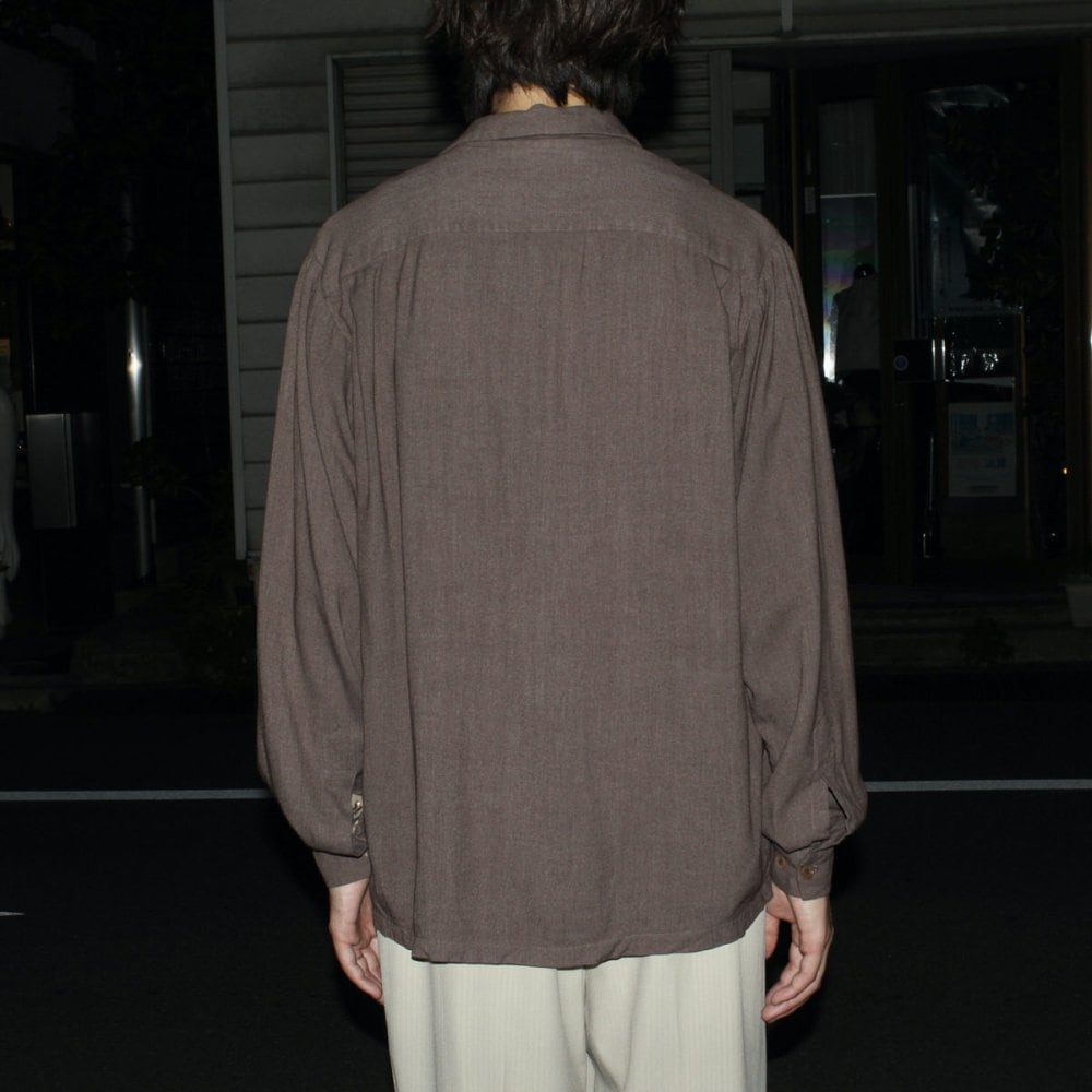 Vintage L/S Loop Collar Rayon Gabardine Shirt [1960s-] [Strad-O