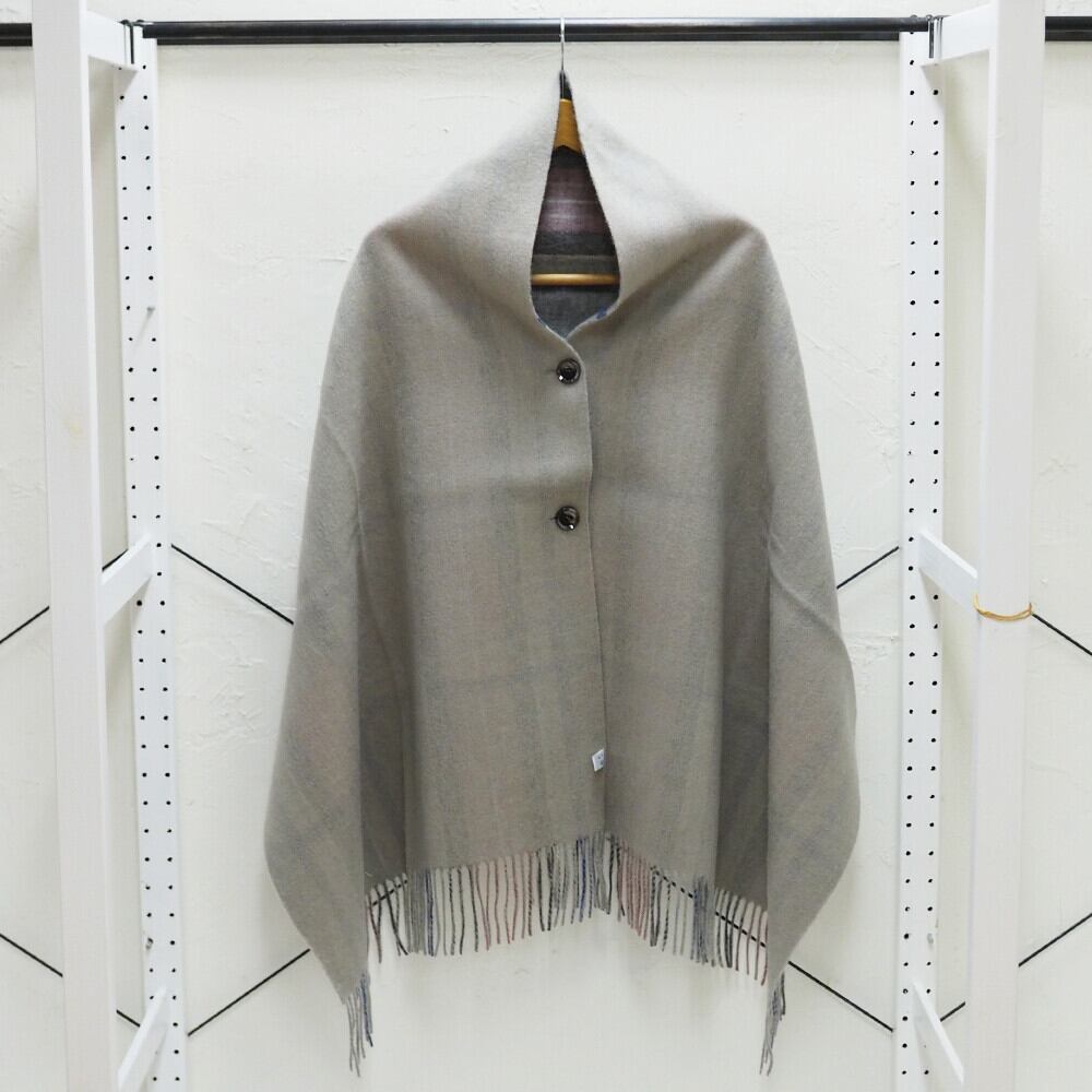 ウール100％ チェック柄×無地 リバーシブル ポンチョストール