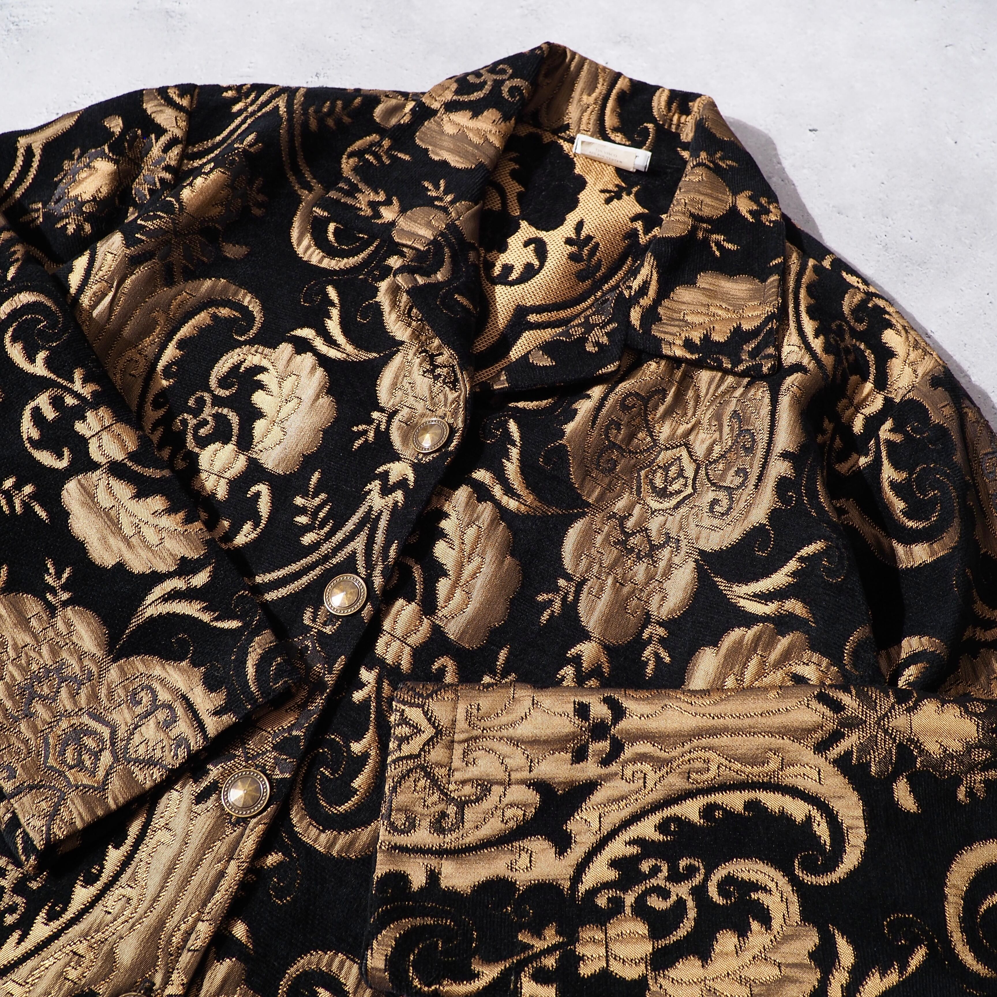 Black shiny × luxury pattern gobelin weaving vintage jacket (made in Usa)