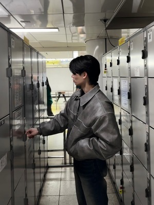 Vintage Velvet Leather Jacket (Grey)