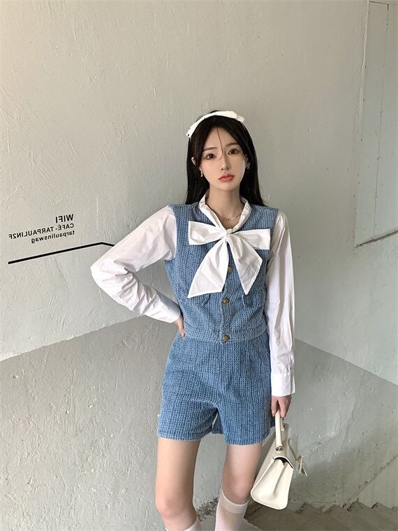 ショートジャケット カラーリボンシャツ オータムトップス 秋物 ステッチ ブラックストロベリース5581695540