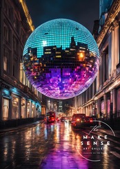City Party｜都会に浮かぶミラーボールの非日常アートポスター｜ラグジュアリー×モダンを演出するおしゃれインテリア｜日本製A7ポスター
