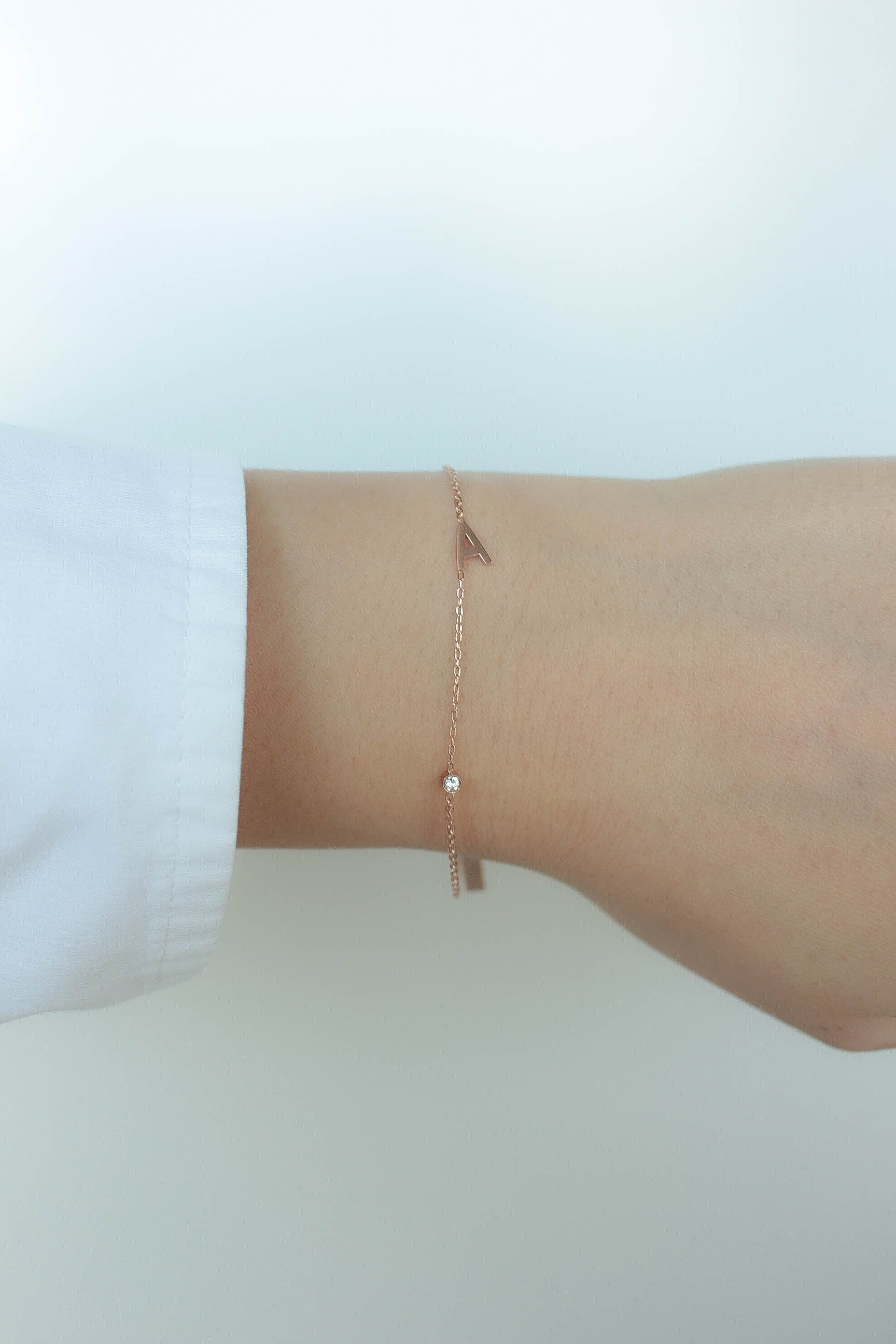 Alphabet Zirconia Bracelet / Pink Gold | ebine(エビネ)|金属