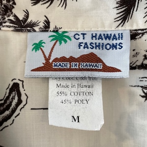 【CT HAWAII FASHIONS】ハワイ製 アロハシャツ  地図 地名 椰子の木 総柄 Mサイズ US古着 アメリカ古着